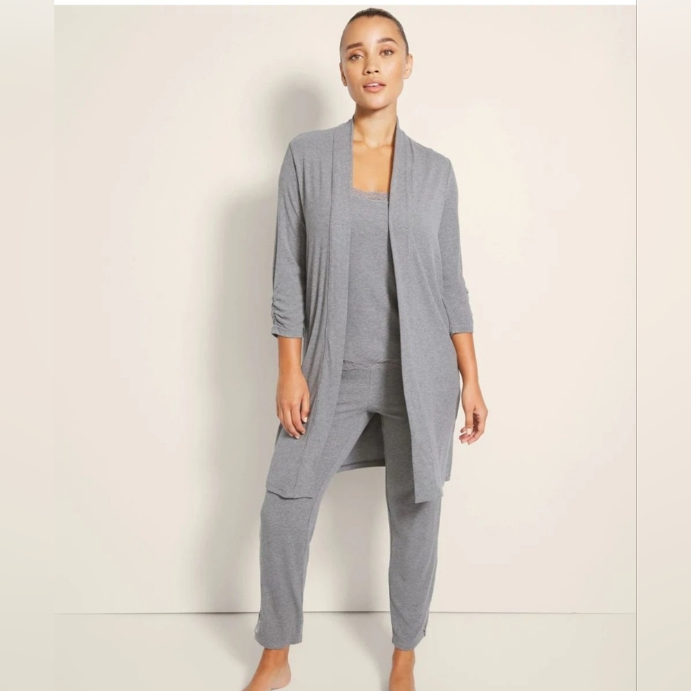 Soma Cool Nights Heather Graphite Ribbed Cardi + Pant Set XL nwt